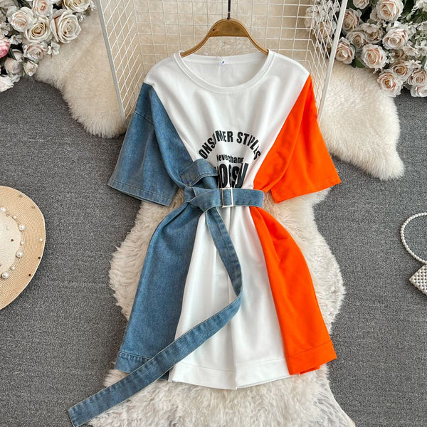 Classy half denim T-shirt dress for your trendy outings