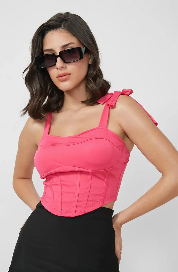 Pink Shoulder Tie Up Corset Top