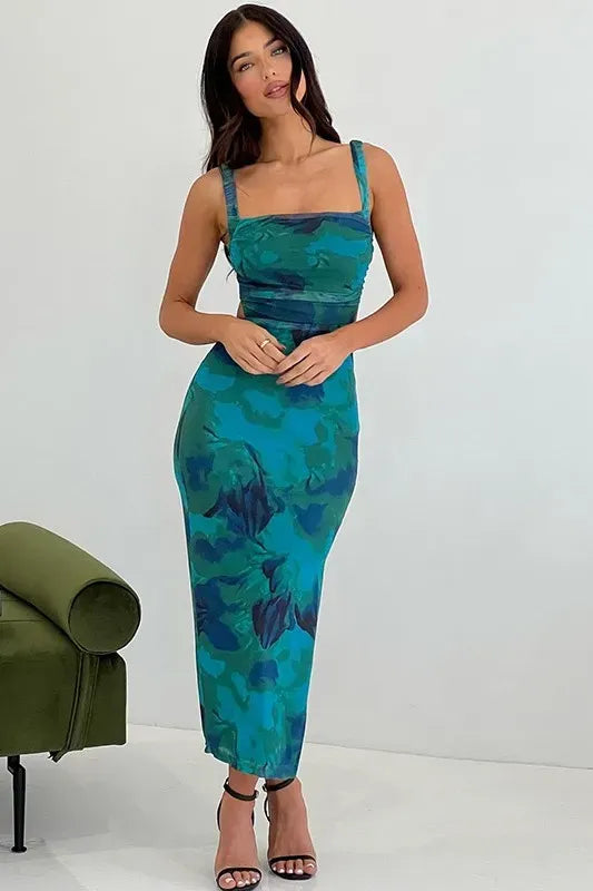 Green Floral Printed Maxi Dress