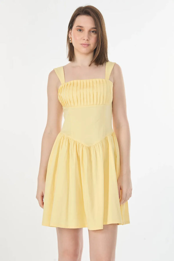 Yellow Solid Corset Mini Dress