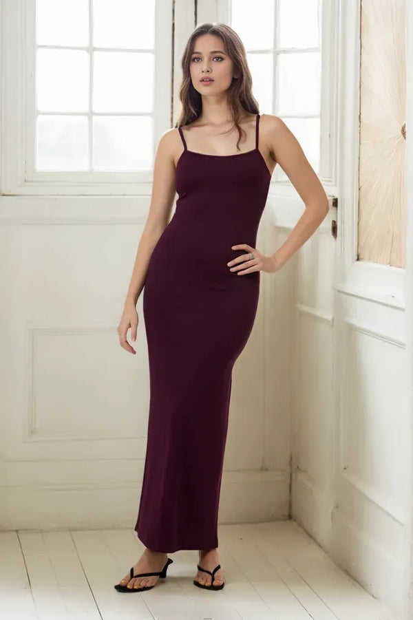 Wine Solid Maxi Dress