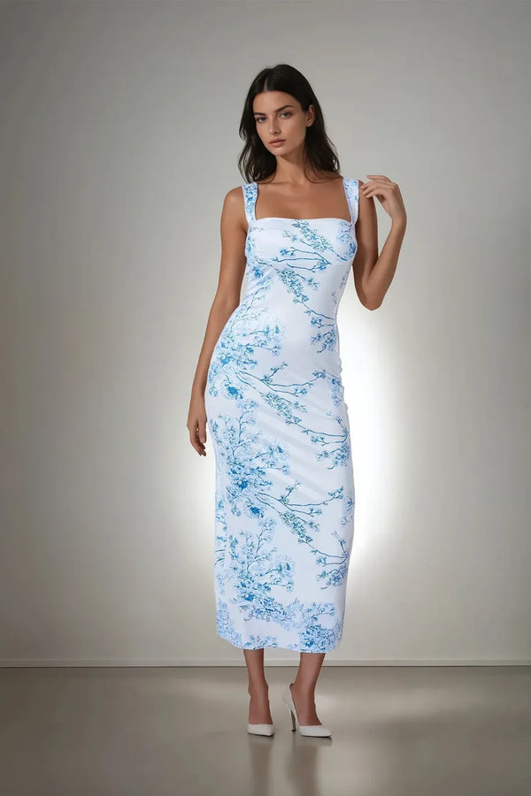 Blue Floral Strappy Maxi Dress