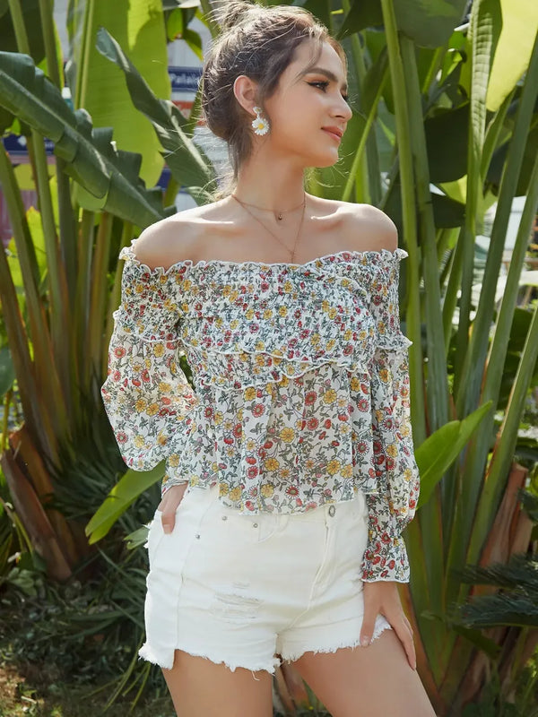 Multi Color Printed Off Shoulder Top