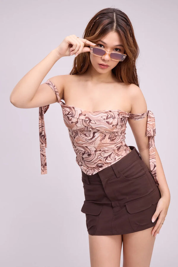 Brown Ripples Printed Tube Top