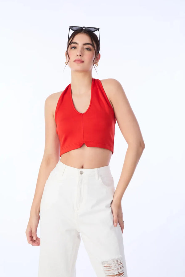 Red Halter Neck Crop Top