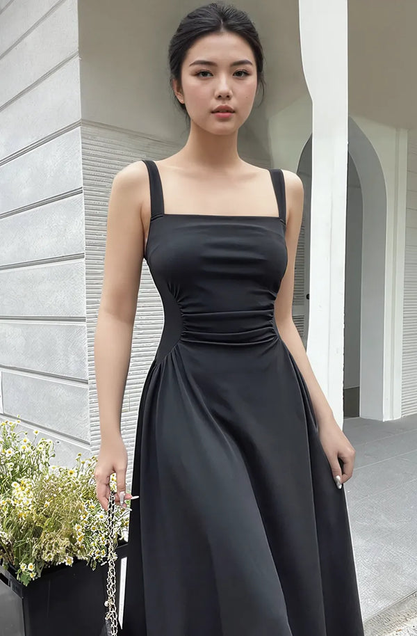 Black Straped Fit And Flare Dress