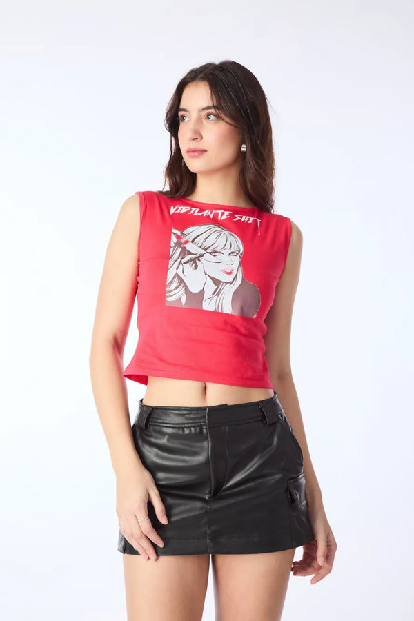 Red Graphic Printed Tank Top