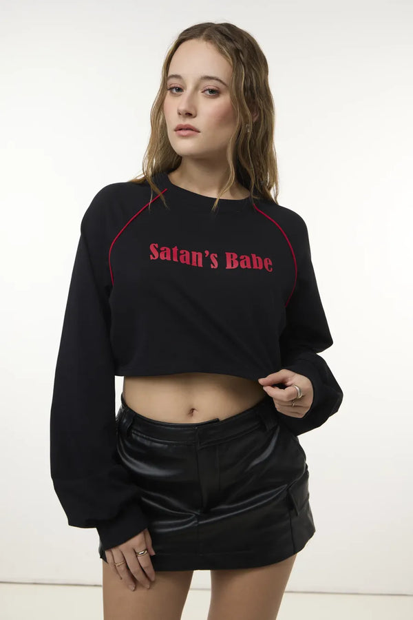 Black Typographic Cropped Sweatshirt