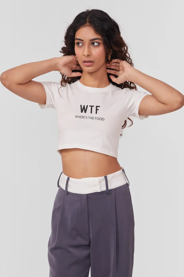 Wtf Typographic Crop White Tshirt