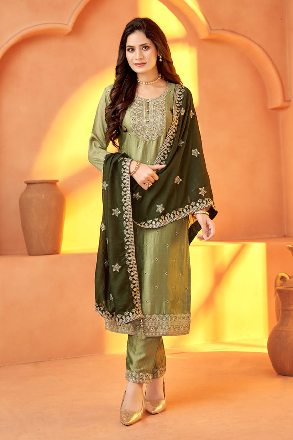 Vichitra Silk Green Suit