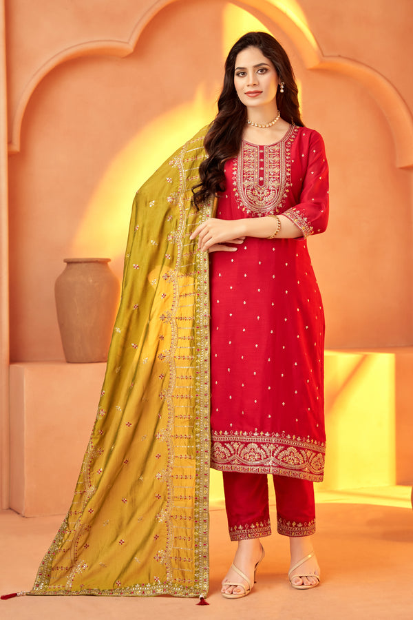 Regal Red Vichitra Silk Salwar Kameez