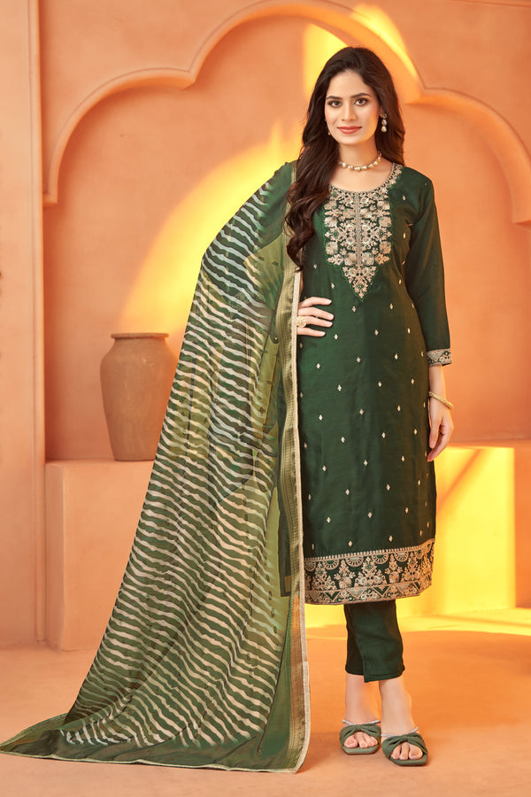 Vichitra Silk Green Suit